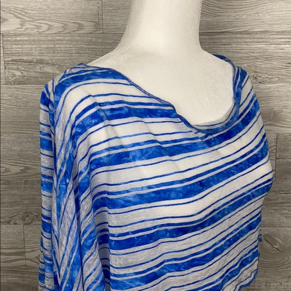 Cheryl Blue & Whitr Strip Long Sleeve Crop Blouse - Picture 2 of 6